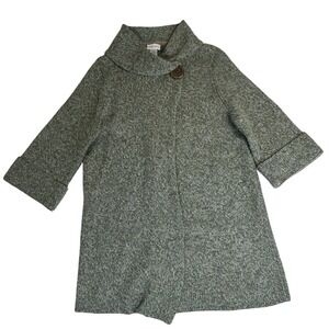 Soft Surroundings Green Marled Wool Blend Shawl Collar Cardigan Sweater Sz Large